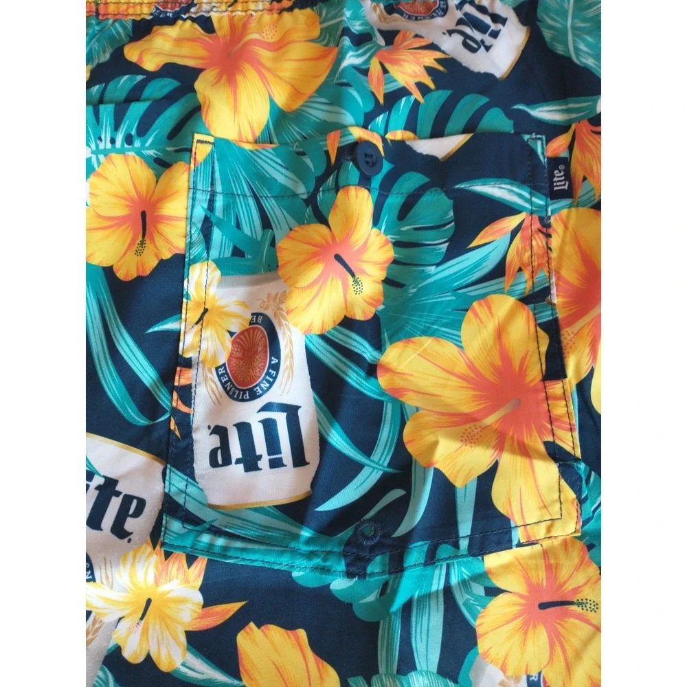 Miller Lite Swim Shorts Men's Floral 4XB Trunks Beer Logo‎ Swim Trunks Beach NWT